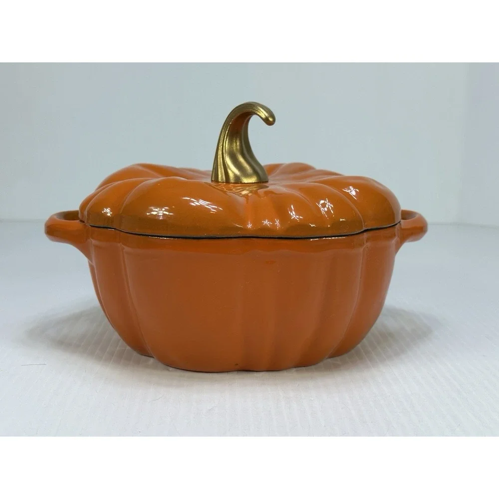 Smith & Clark Ironworks Orange Enameled Fall Pumpkin Cast Iron 2 QT Dutch Oven